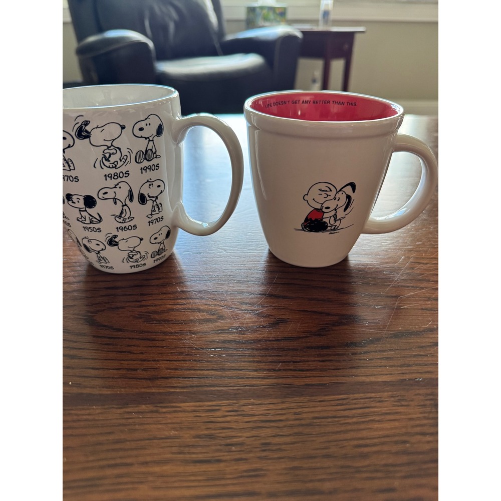 Peanuts Dept 56 Mug Set: Snoopy Evolution & Charlie Brown Hug - 2pc Retired